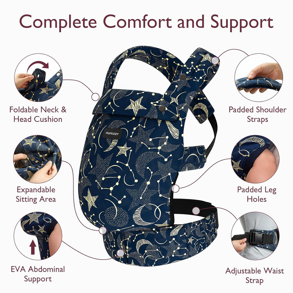 Momcozy Baby Carrier - Ergonomic, Cozy and Lightweight Carrier for 7-44lbs, Effortless to Put On, Ideal for Hands-Free Parenting, Enhanced Lumbar Support, Purehug for Infant to Toddler, Starry Night