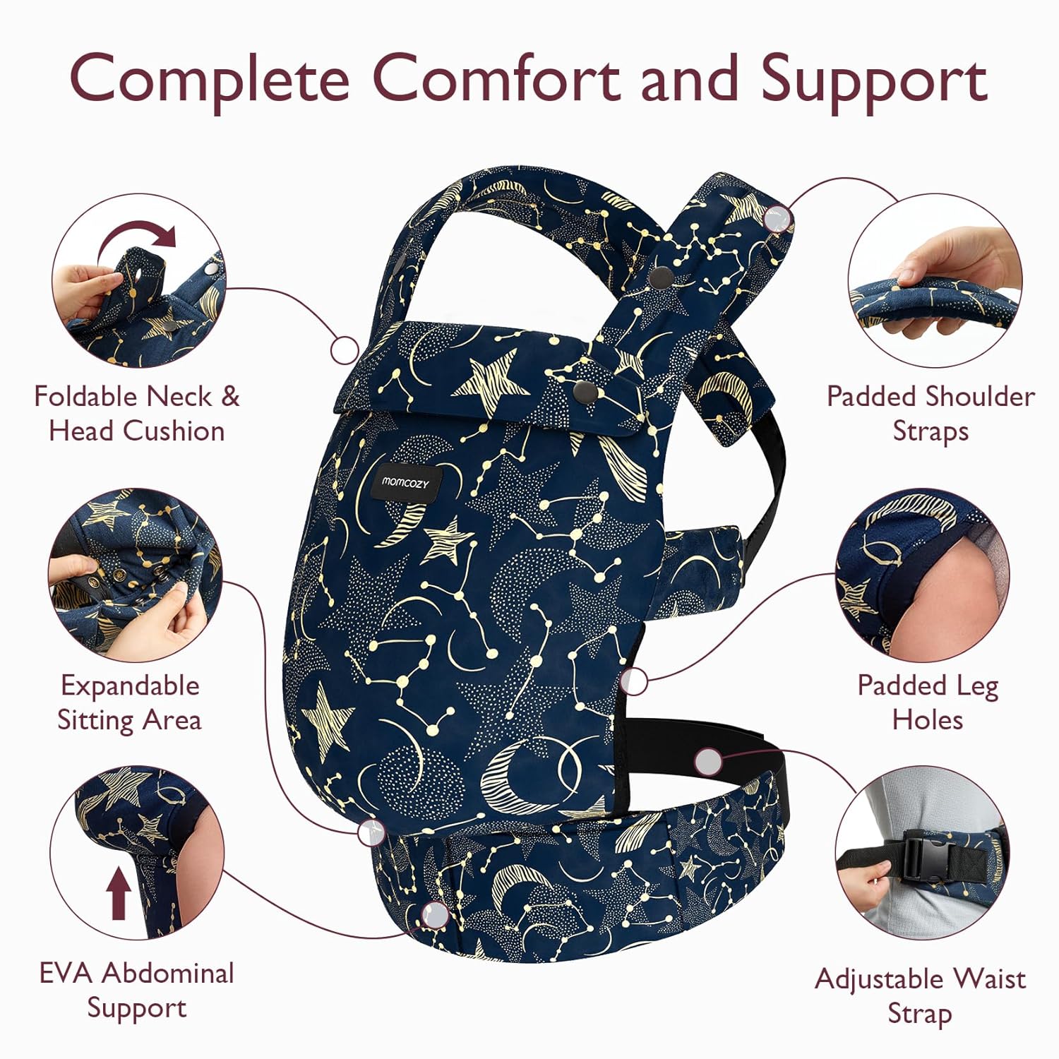 Momcozy Baby Carrier - Ergonomic, Cozy and Lightweight Carrier for 7-44lbs, Effortless to Put On, Ideal for Hands-Free Parenting, Enhanced Lumbar Support, Purehug for Infant to Toddler, Starry Night
