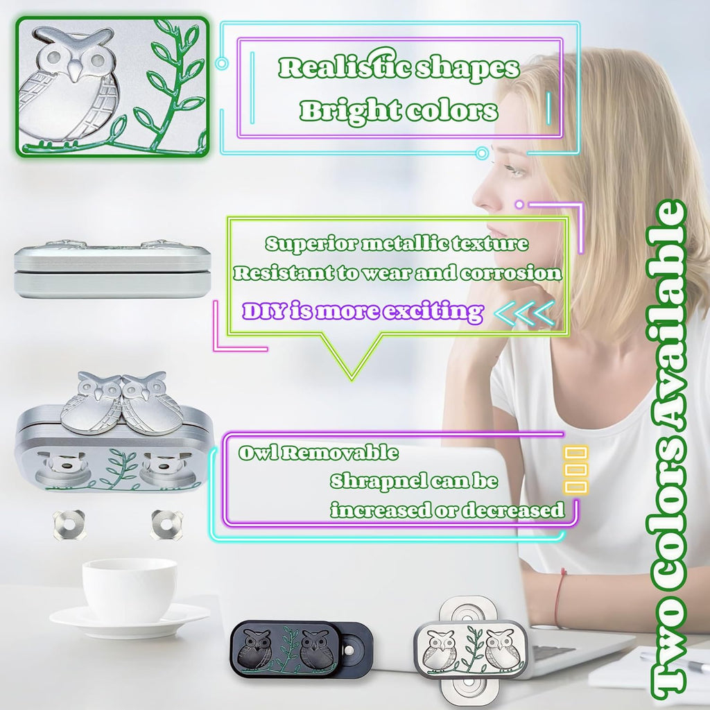 New Decompression Metal Poker Fidget Slider,Men's EDC Hand Slider,Poker Push Card Stress Relief Toys,Twig Sitting Owl Shape Design Fidget Toys,Office Desk Toys Gifts for Boyfriend and Father (Silver)