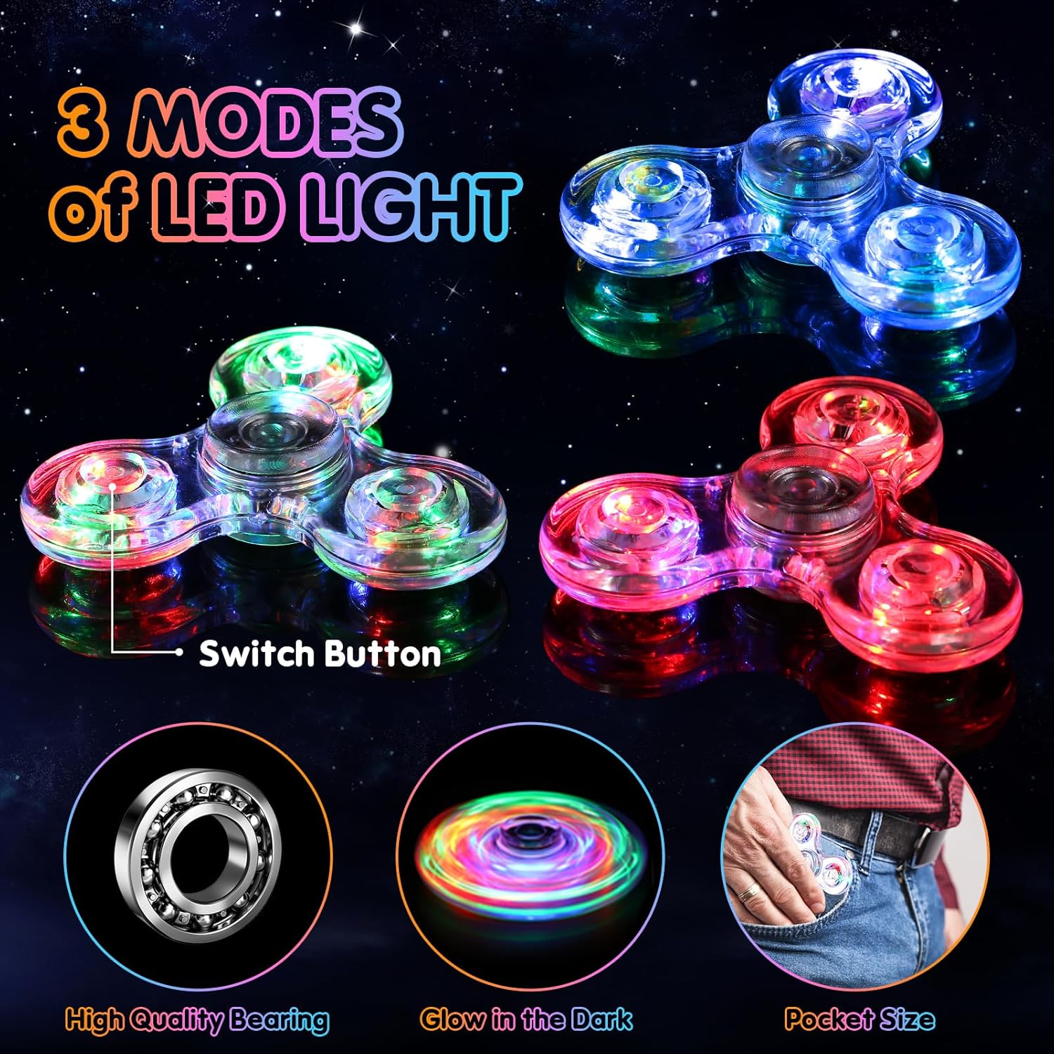 Gigilli Fidget Spinners 2 Pack, LED Light up Sensory Fidget Toys for Kids Adults, Glow in The Dark Fidget Toys for Teens Boys Girls Classroom Prizes for Kids 4-8-12, ADHD Stress Anxiety Relief Fidgets
