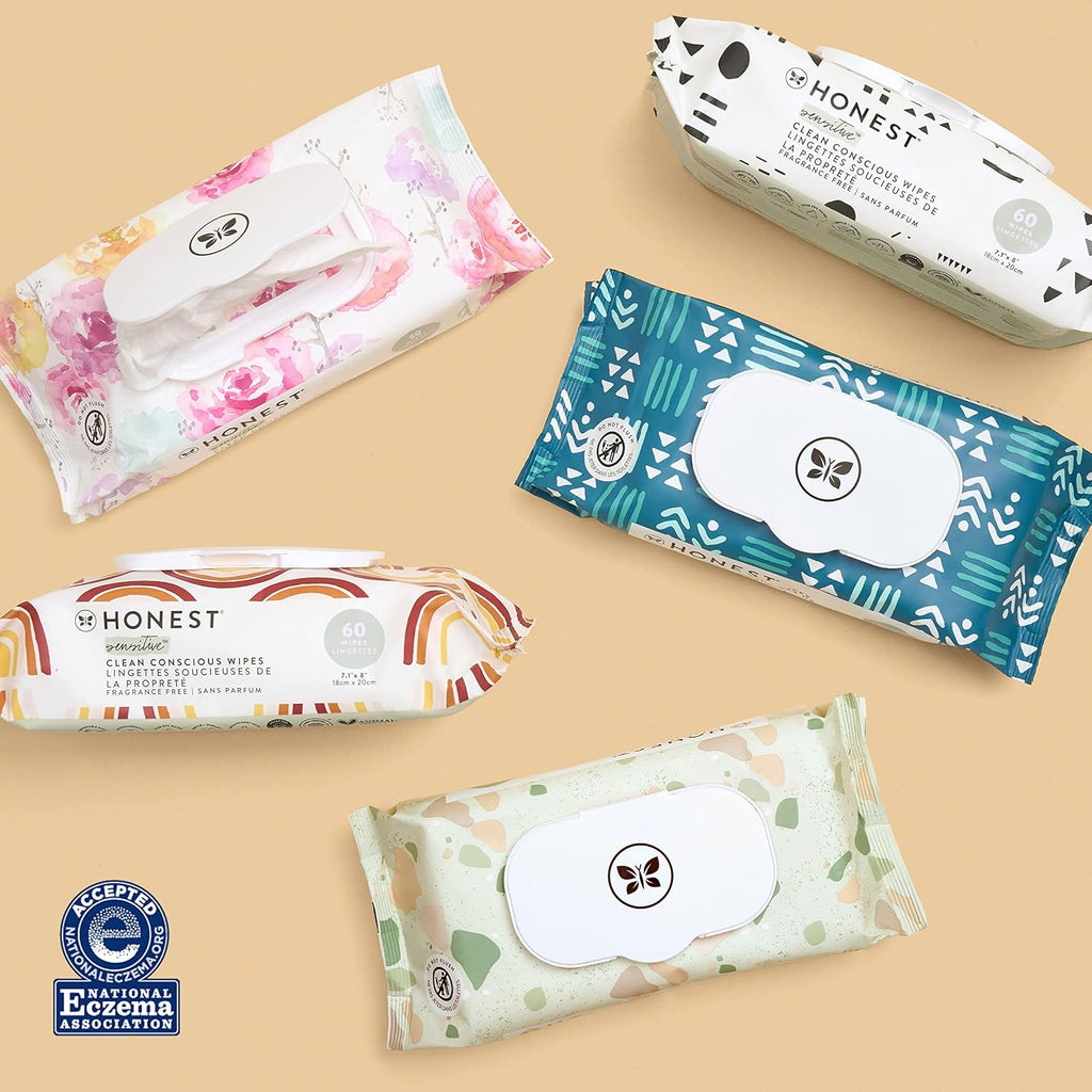 The Honest Company Clean Conscious Multi-Use Wipes | Hypoallergenic + Unscented for Sensitive Skin | Over 99% Water, Compostable, Plant Based, Baby Wipes | Rainbow, 60 Count