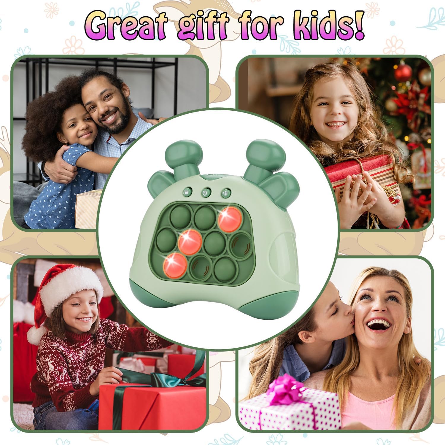 Fast Push Game, Deer Handheld Speed Push Bubble Game Console, Light up Pop Game Sensory Fidget Toys for Kids, Autism Sensory Toys, Birthday Easter Toy for Boys Girls Adults(Green)