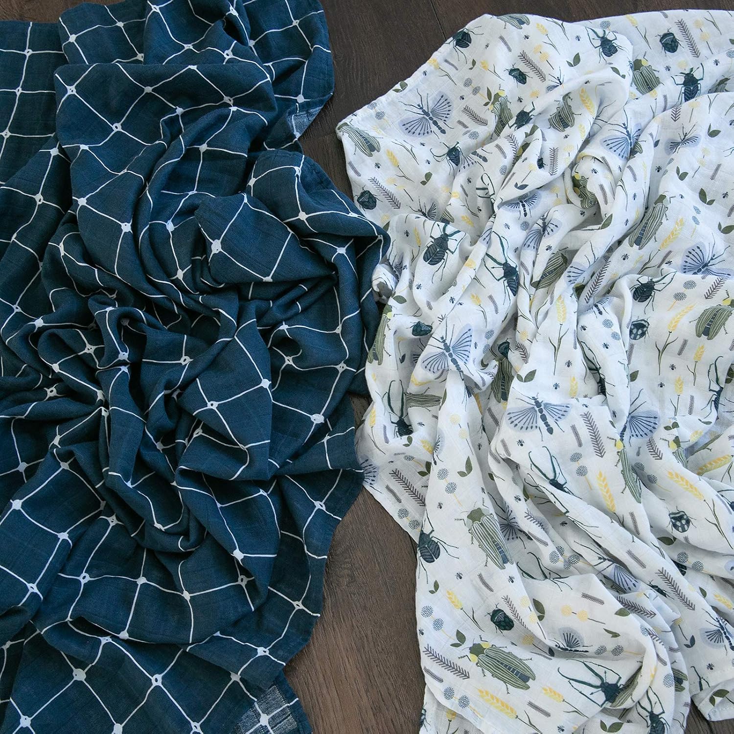 GRACED SOFT LUXURIES Premium Muslin Baby Swaddle Blankets 2 Pack | Large 47 x 47 inch | 100% Cotton Muslin Newborn Infant Swaddle Receiving Blanket Wrap (Busy Bugs | Dotted Grid)