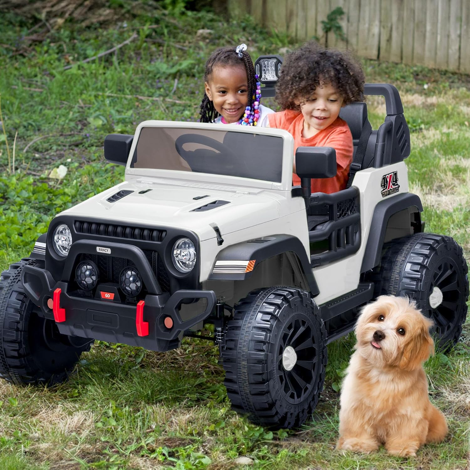 2 Seater Ride on Toy Car for Kids, 24V 4x4 Ride-on Truck Kids Electric Car w/Remote Control, 4x200W Motors - White