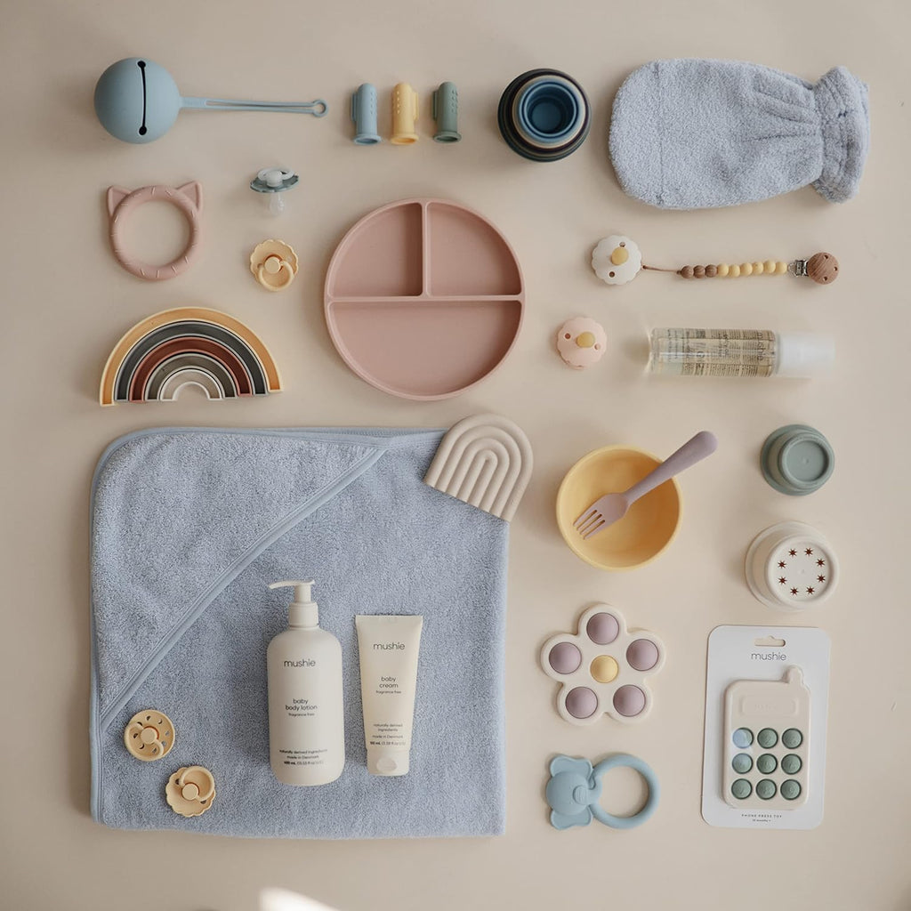 mushie Baby Bath Mitt | Organic Cotton | Pack of 2 (Baby Blue)