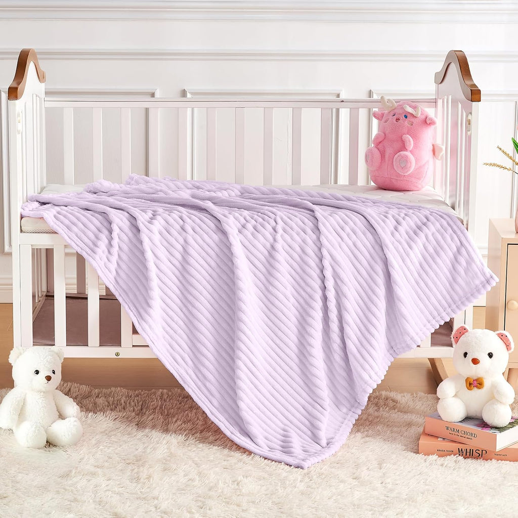 Soft Fleece Baby Blanket Ultra Cozy Baby Blankets for Girls Warm and Lightweight Infant Toddler Newborn Receiving Gift with Reversible Stripes for Crib Stroller, 30x40 Inch, Light Purple