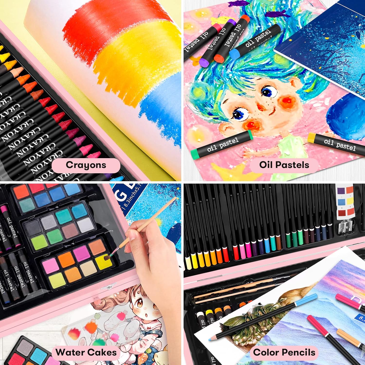 iBayam Arts and Crafts Gifts for Kids 6-14 Year, Teens Girls Christmas Gifts, 150-Pack Art Set Kits with 2 Sketch Pads, Coloring Book, 24 Colored Pencils, 24 Oil Pastels, 24 Watercolor, 60 Crayons