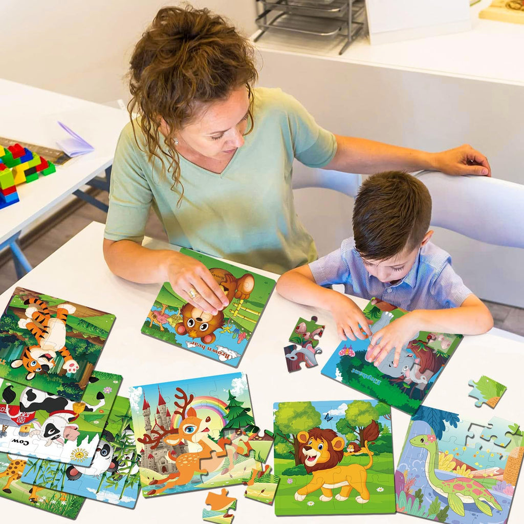 Puzzles for Kids Ages 3-5, 16 Piece Colorful Wooden Puzzles for Toddler Children Learning Educational Toys for Boys and Girls (9 Puzzles)