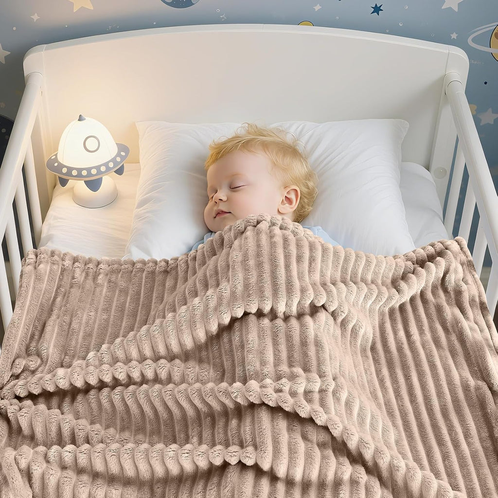 Soft Fleece Baby Blanket Ultra Cozy Baby Blankets for Boys Girls Warm and Lightweight Infant Toddler Newborn Receiving Gift with Reversible Stripes for Crib Stroller, 30x40 Inch, Linen
