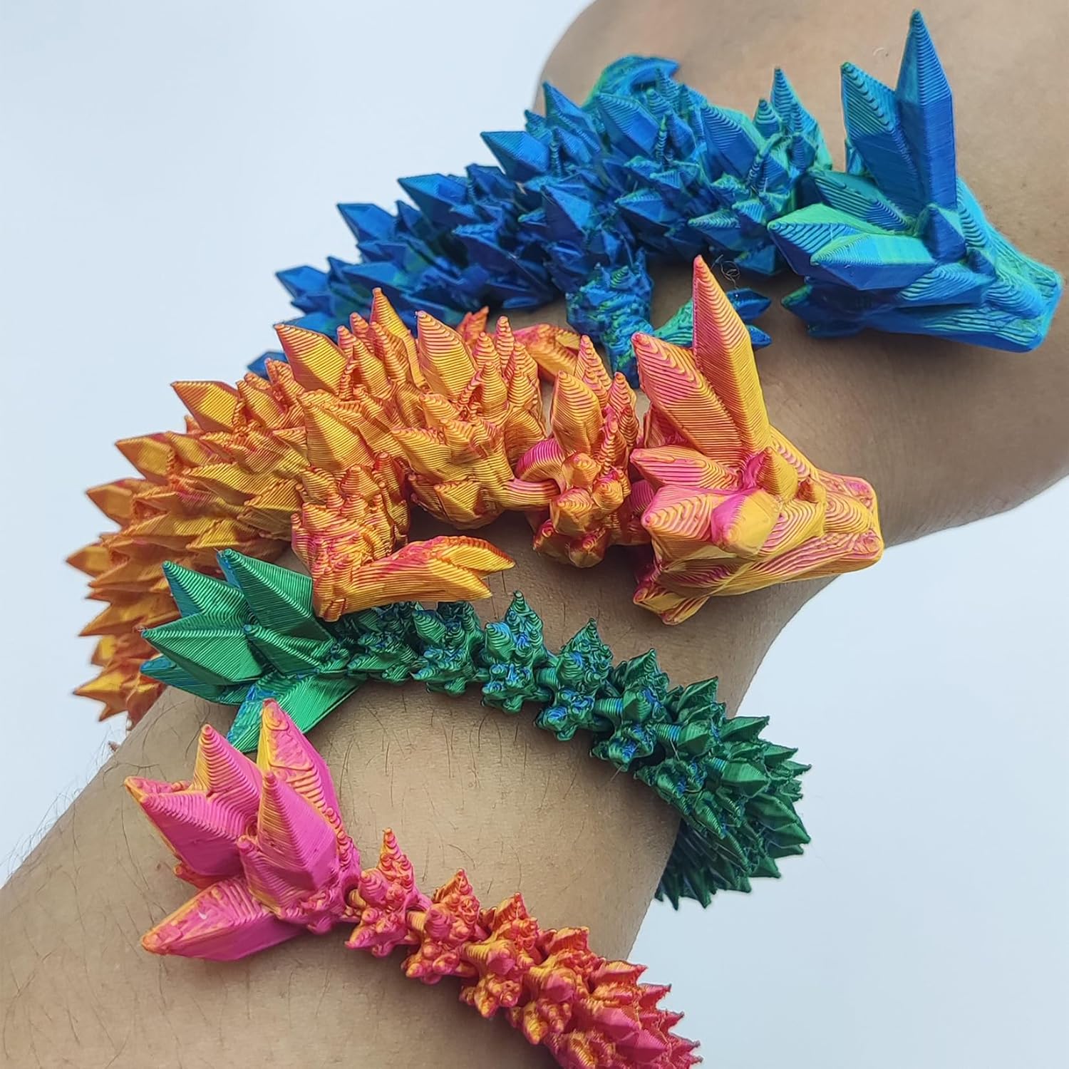 2PCS 12 Inch 3D Printed Dragon, Mystery Crystal Dragon, 3D Printed Articulated Dragon, Home Office Executive Desktop Decoration Toys, Autism/ADHD