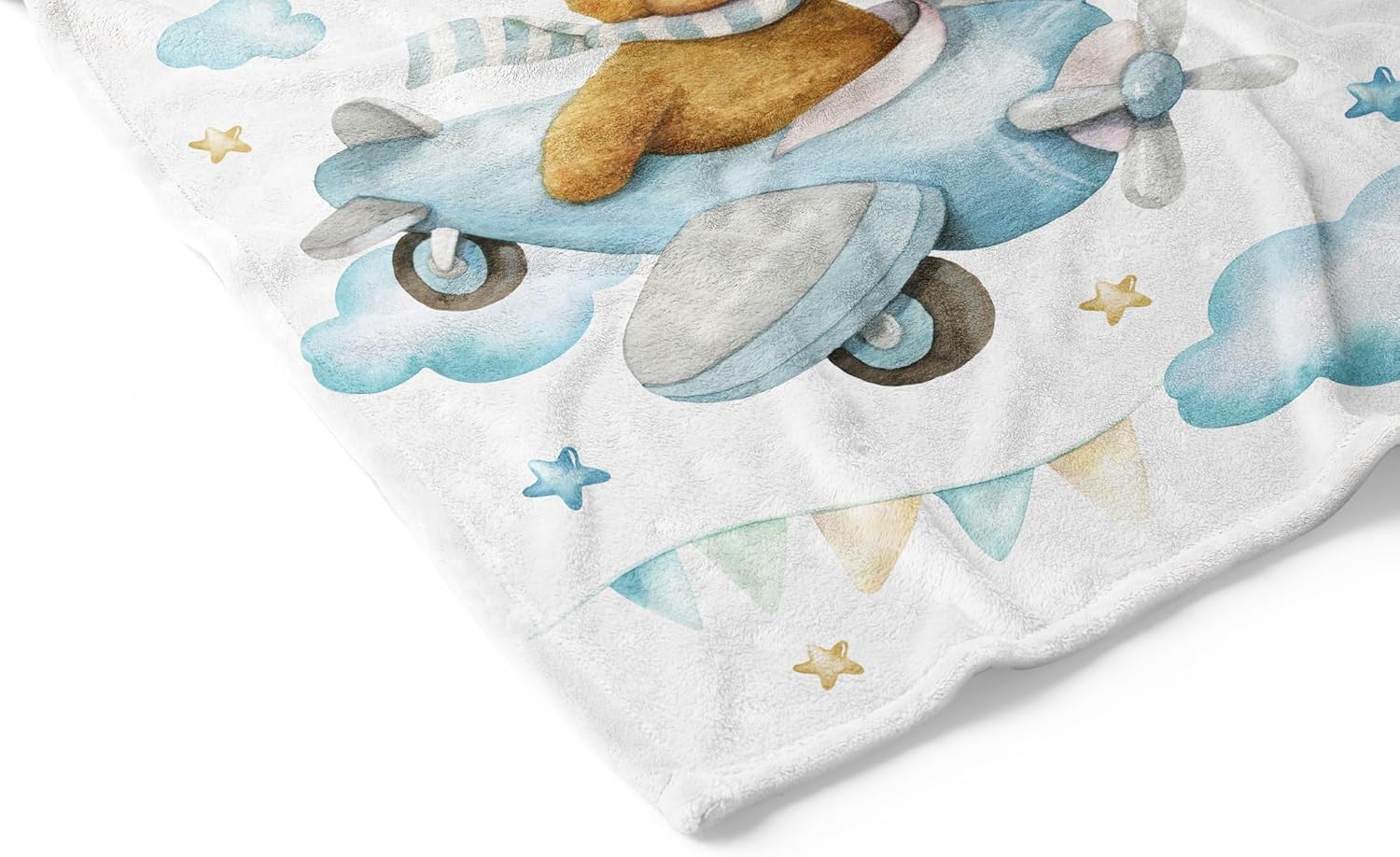 UNIQUE Little Bear Ultra Soft Fleece Baby Blanket 30x40in, Pilot Bear Baby Blanket, Boy