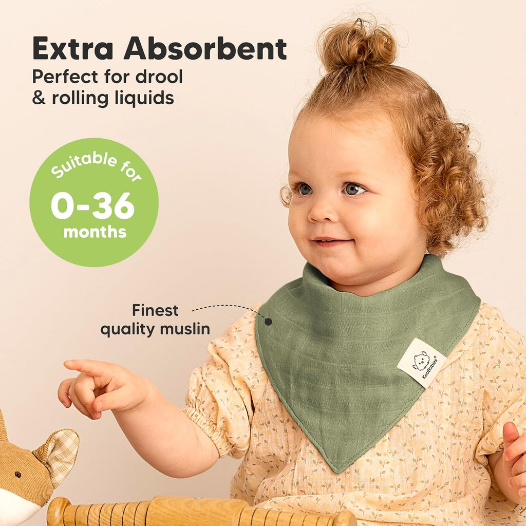8-Pack Muslin Baby Bibs for Boys, Girls - Muslin Bandana Drool Bibs for Baby Girl & Boy, Drooling Newborn, Teething Toddler, Infant 0-36 Months, 100% Cotton Extra Absorbent & Soft (Pine)