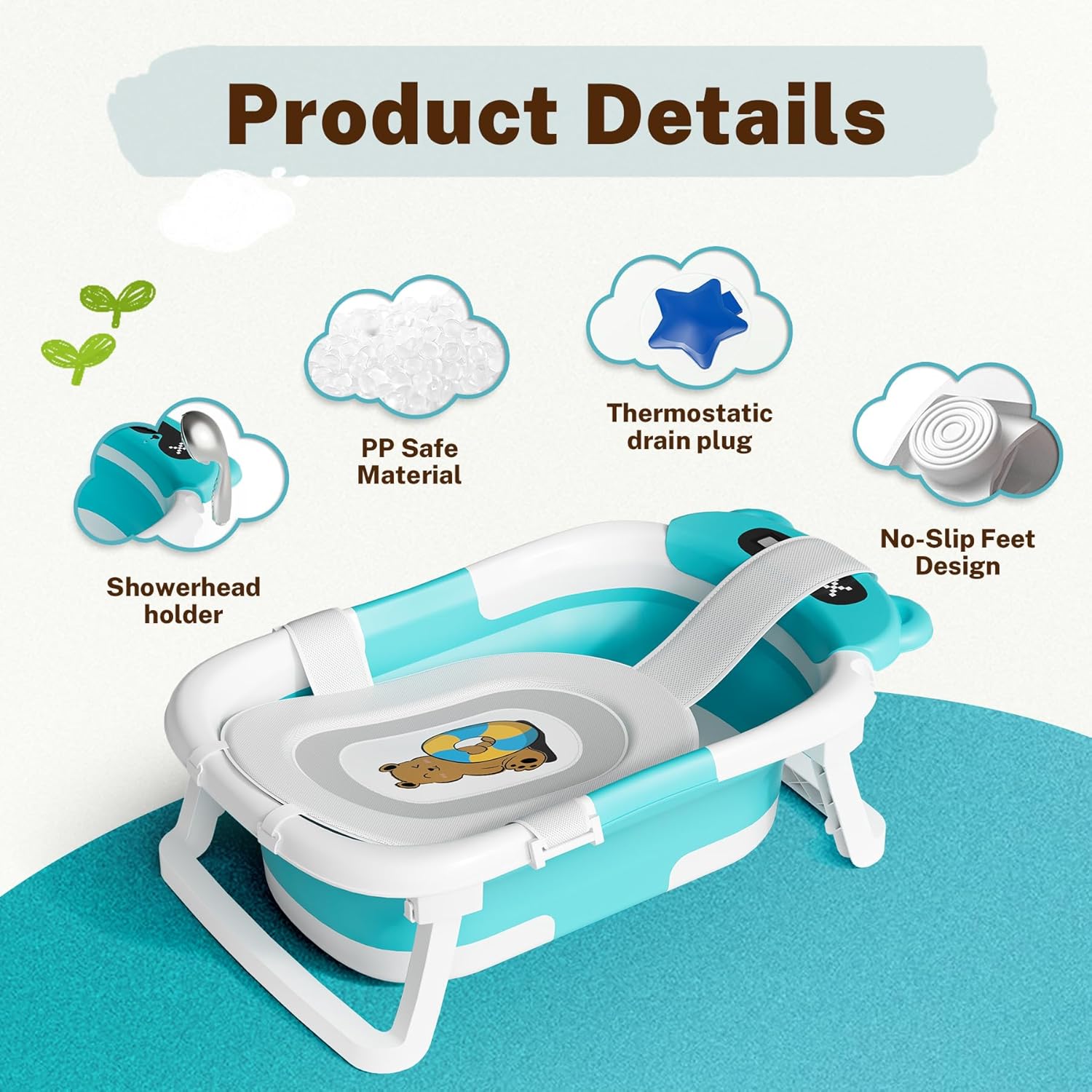 AVIDOR Baby Bathtub,Collapsible Bathtub for Newborn to Toddler,Durable Essential Infant Bath Tub,Portable Travel Baby Bathtub with Soft Cushion,No-Slip Hanging and Detachable Bathtub(Blue)