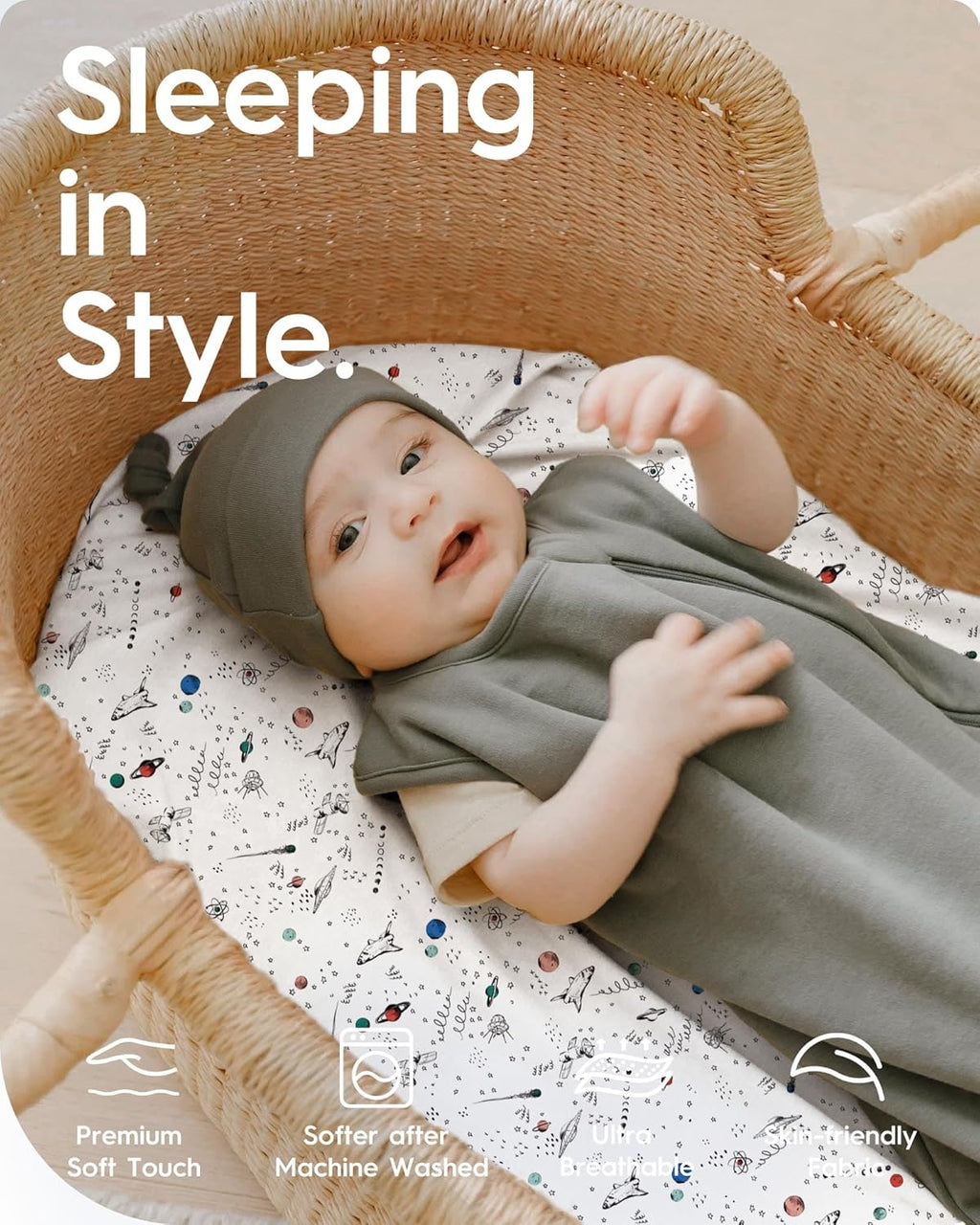 Bassinet Sheets for Baby Boy Girl, TotBasic Buttery Soft Universal Bassinet Fitted Sheet, Compatible with Halo, Mika Micky, Baby Delight, Dream On Me, Maxi COSI & More Bassinet Mattress(Space&Galaxy)