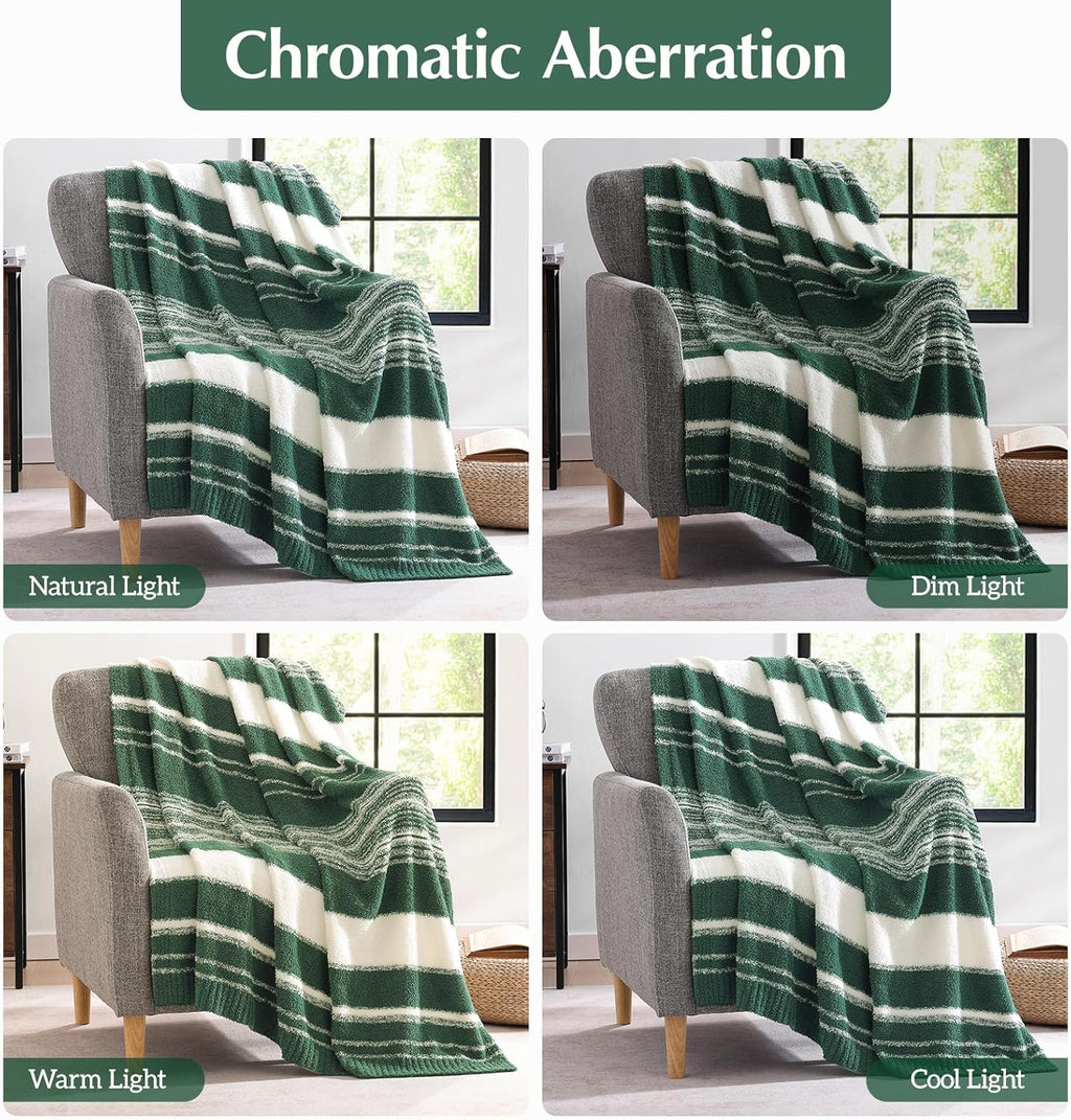 WRENGONGE Dark Green Throw Blanket, 50x70 Soft Cozy Striped Throw Blankets for Couch, Sofa, Bed, Travel, Lightweight Fluffy Warm Plush Decorative Blankets for Women, Men,Kids Gift