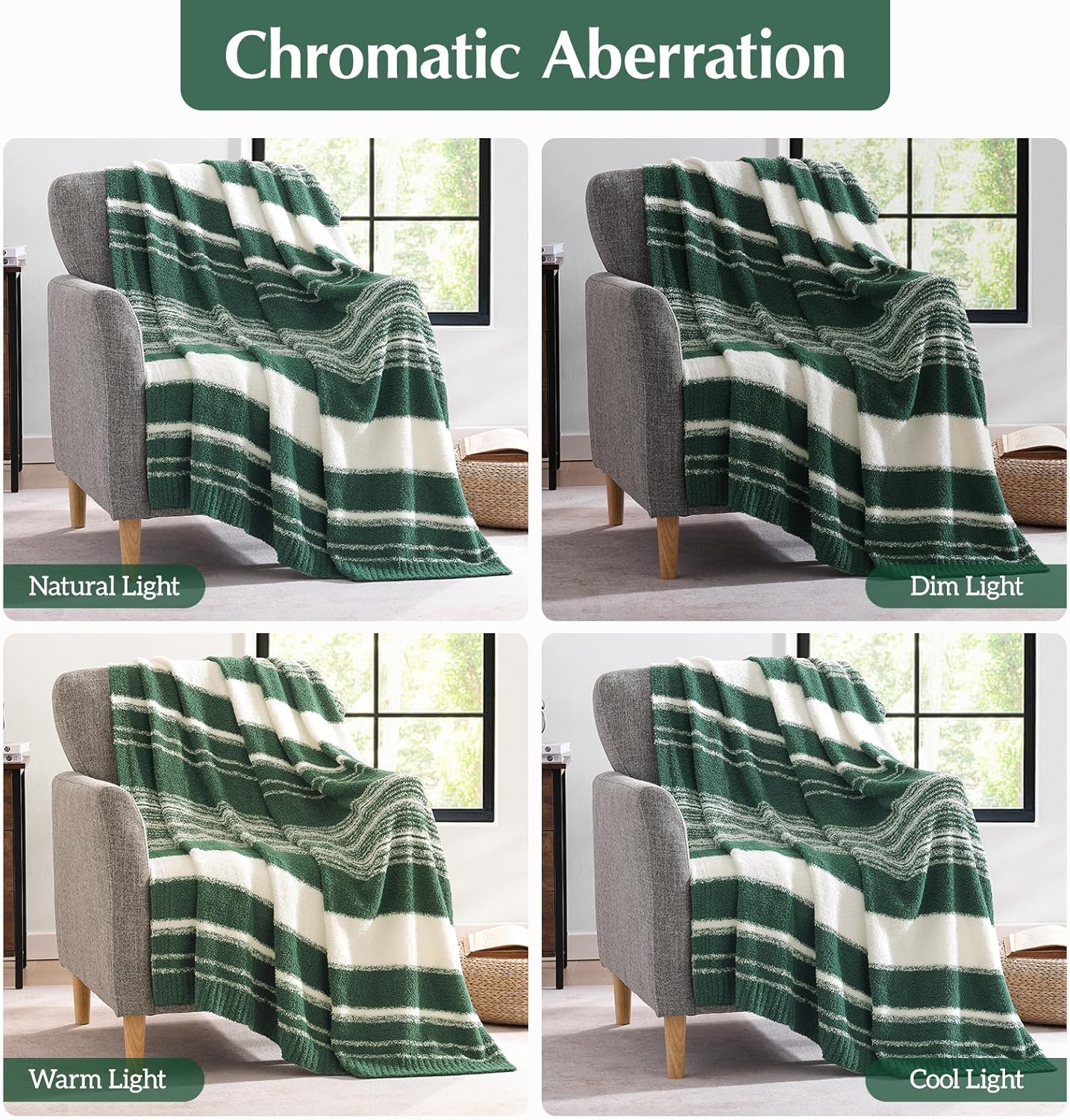 WRENGONGE Dark Green Throw Blanket, 50x70 Soft Cozy Striped Throw Blankets for Couch, Sofa, Bed, Travel, Lightweight Fluffy Warm Plush Decorative Blankets for Women, Men,Kids Gift