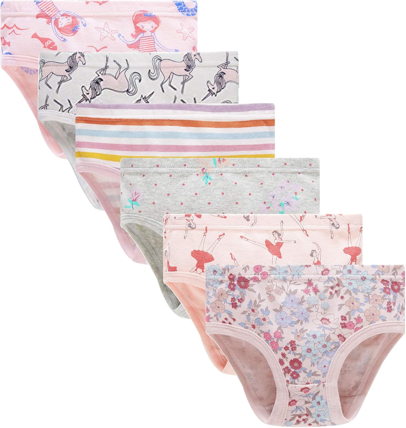 Cadidi Dinos Little Girls' Soft Cotton Underwear Kids Cool Breathable Comfort Panty Briefs Toddler Undies(Pack of 6)