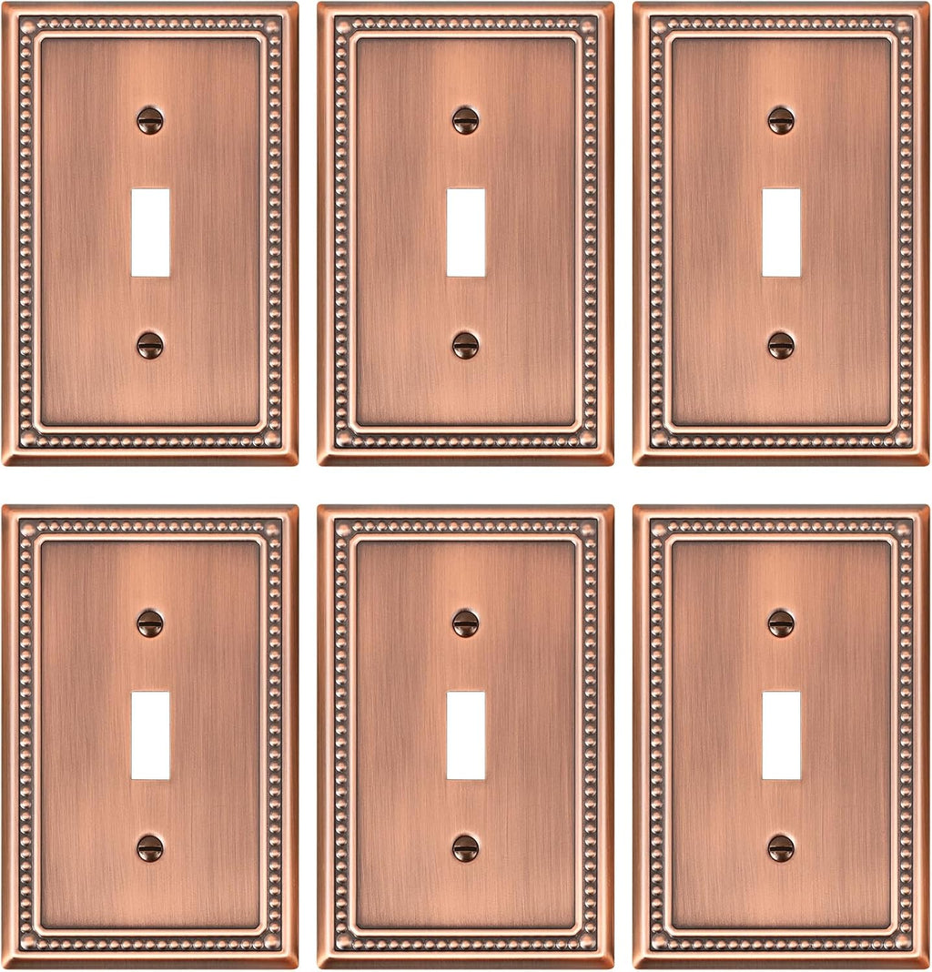6-Pack Single Toggle Light Switch Cover Plate, Pearls Decorative Switch Plate Covers, Antique Copper 1 Gang Metal Wall Plate, Corrosion Resistant