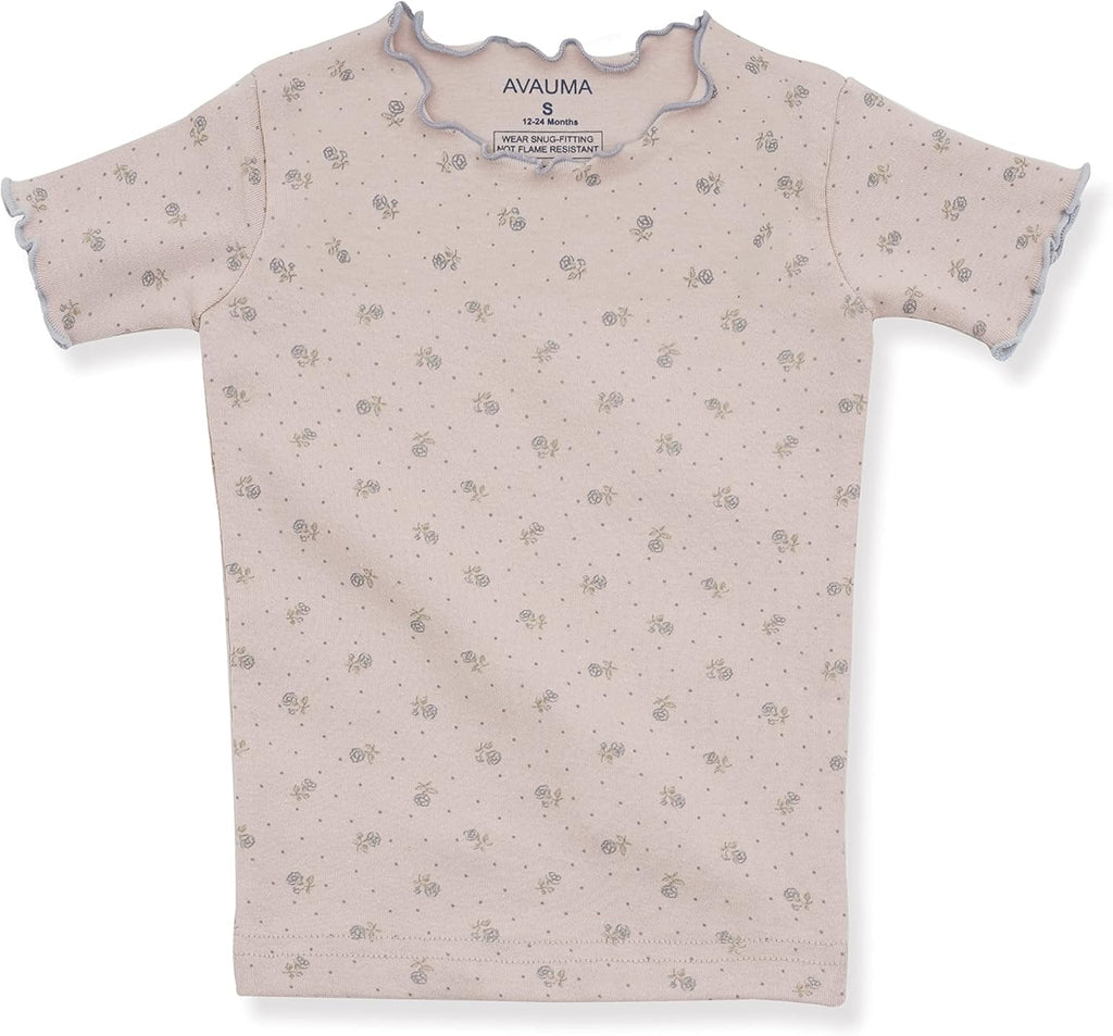 AVAUMA Baby Boy Girl Pajama Set 6M-7T Kids Cute Toddler Snug fit Flower Pattern Design Pjs Cotton Sleepwear Ruffled Shirring