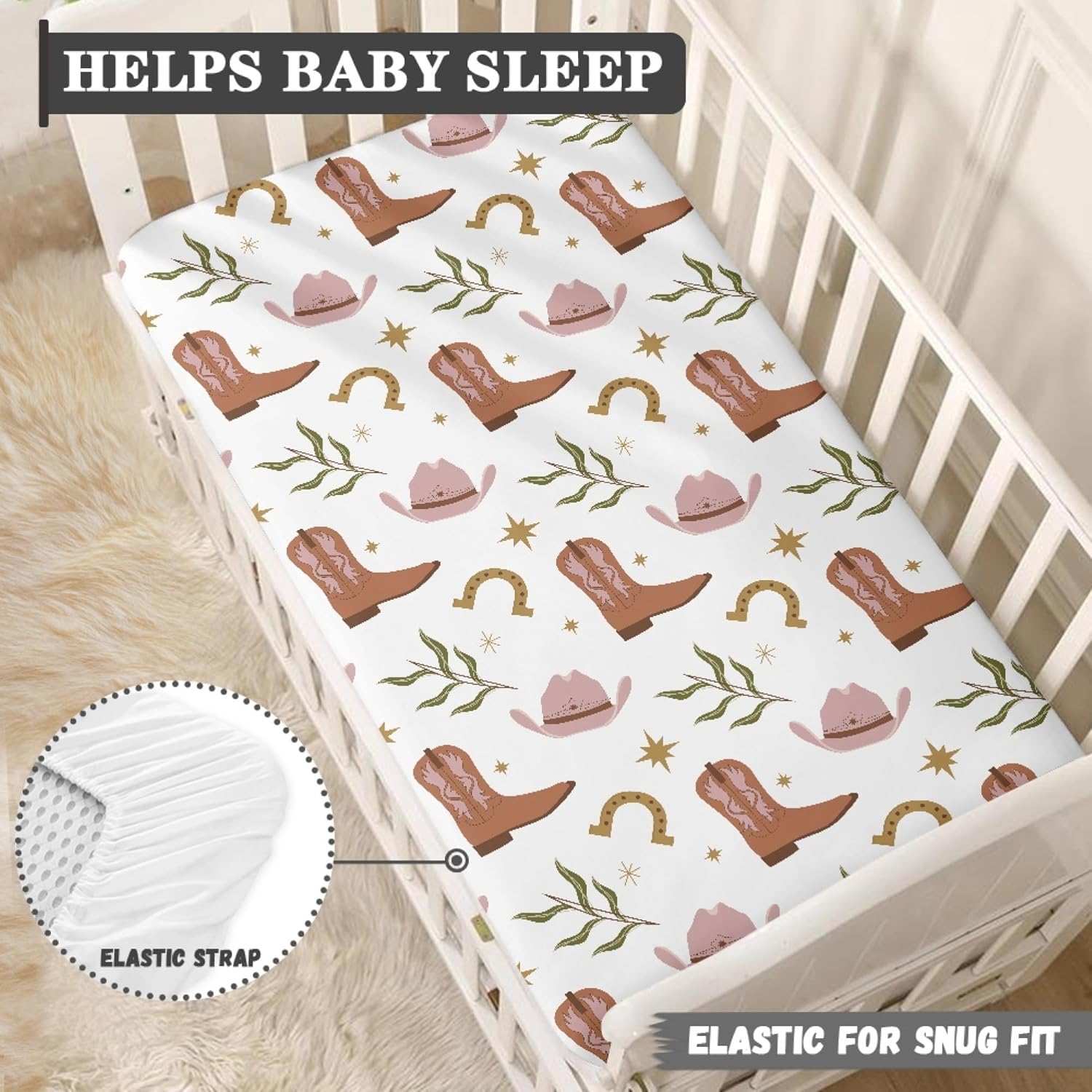 Western Pattern Design Fitted Crib Sheet Cowboy Style Baby Crib Sheet Fit Standard Crib and Toddler Mattress,Crib Mattress Sheets for Boys Girls 28"x52"