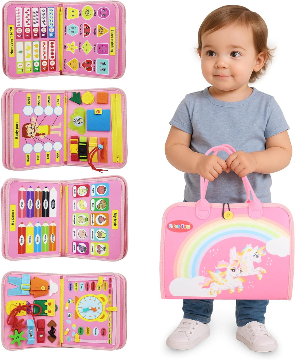 Montessori Busy Board - Ideal Busy Book Toddler Toys & Gifts for Boys & Girls, Toddler Travel Essential for Airplane & Car, Sensory Toys, Great for Baby Gifts for Girls