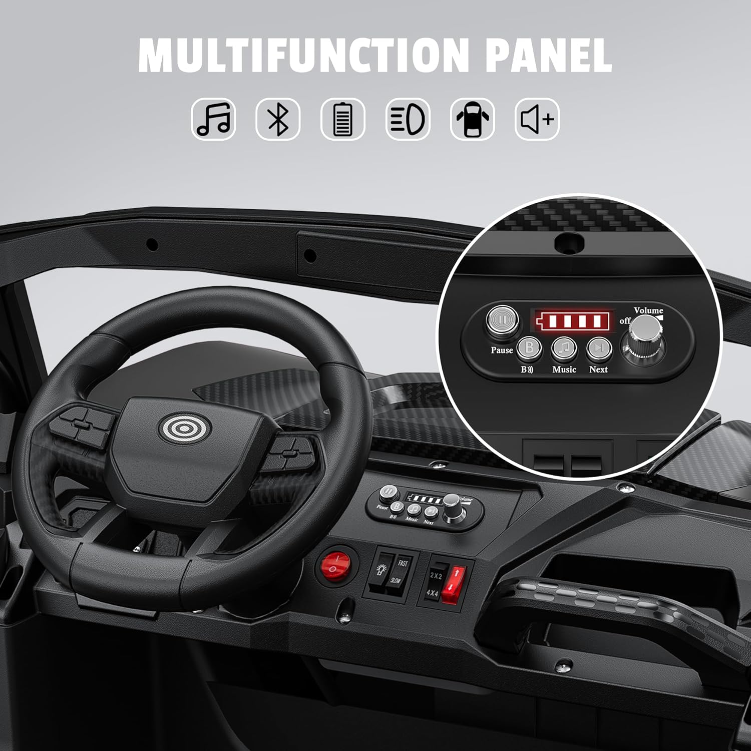 24V 2 Seater Ride on Car Truck, 4x200W, EVA Tires, 4WD/2WD, Rainbow Lights, Remote Control, Shock Absorbers, Bluetooth, Ride On UTV Toy for Kids Ages 3-8, Black