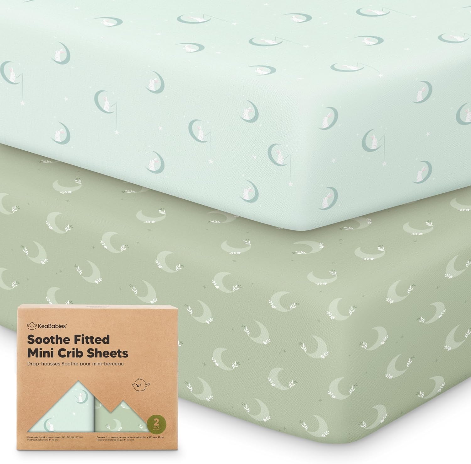 2-Pack Mini Crib Sheets Fitted - 38x26 Pack N Play Sheets for Pack and Play Mattress, Organic Cotton, Soft & Breathable Playard Bedding, Neutral Mini Toddler Bed Cover for Boys, Girls (Lunaris)