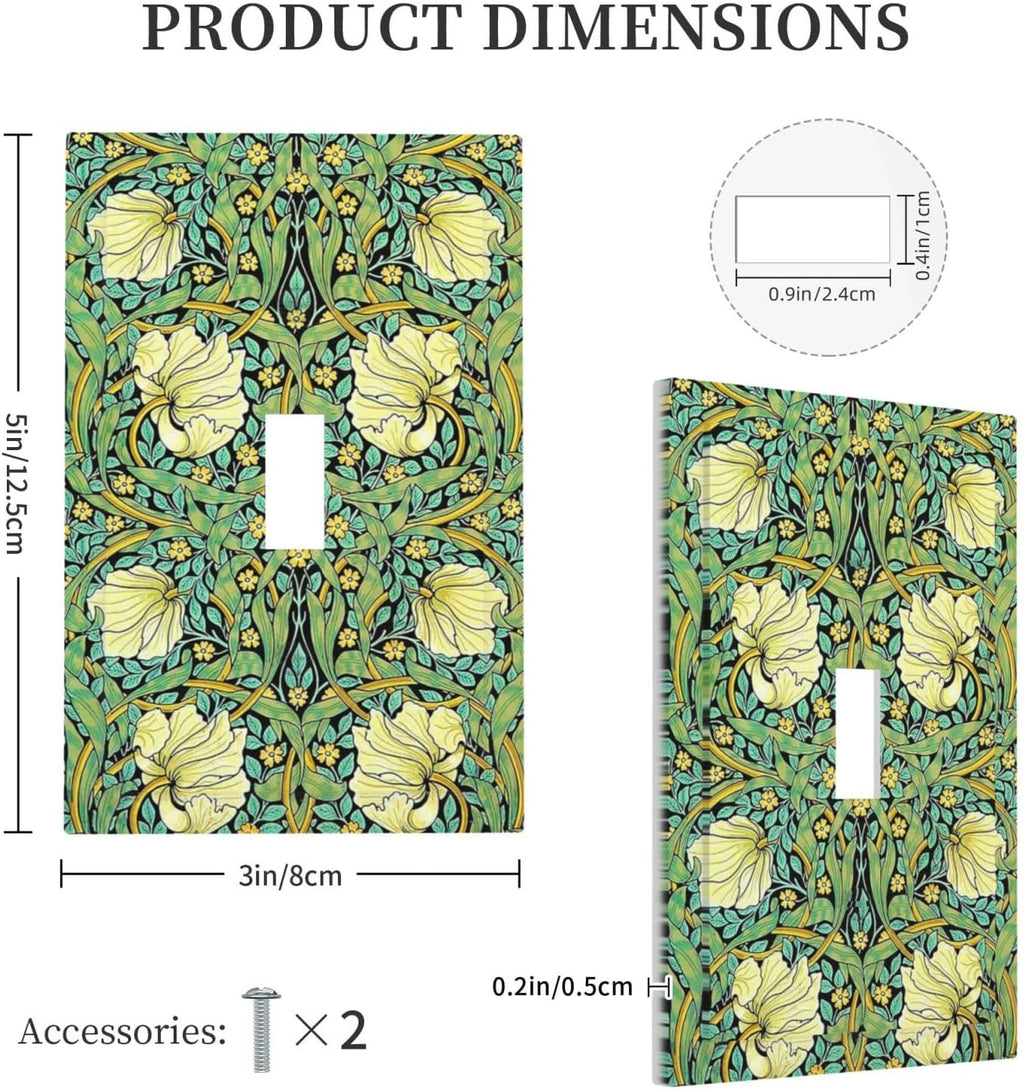 Decorative Light Switch Cover William Morris Vintage Floral Yellow Flowers Green Leaf 1 Gang Single Toggle Device Electrical Faceplate Switchplates Decorator Outlet Wall Plate for Bedroom