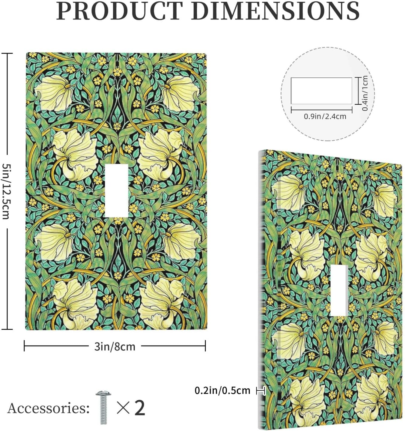 Decorative Light Switch Cover William Morris Vintage Floral Yellow Flowers Green Leaf 1 Gang Single Toggle Device Electrical Faceplate Switchplates Decorator Outlet Wall Plate for Bedroom