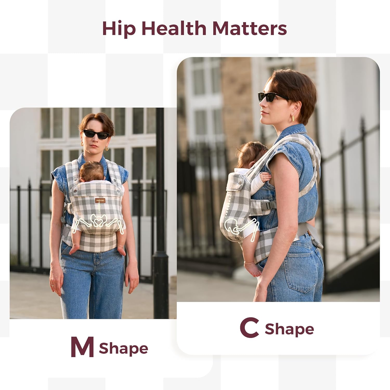 Momcozy Baby Carrier with Natural Cotton Linen, Built to Last, Ergonomic Design, Lightweight and Comfortable, Hands-Free for Moms&Dads, Slate Checkerboard