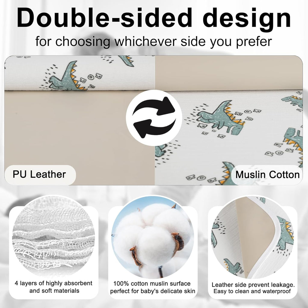 Baby Diaper Changing Pad, 19.7"x25.6" Waterproof Changing Pad Liners with 100% Muslin Cotton Front Top and Leather Back, Soft and Absorbent Portable Changing Mat for Travel, Changing Station