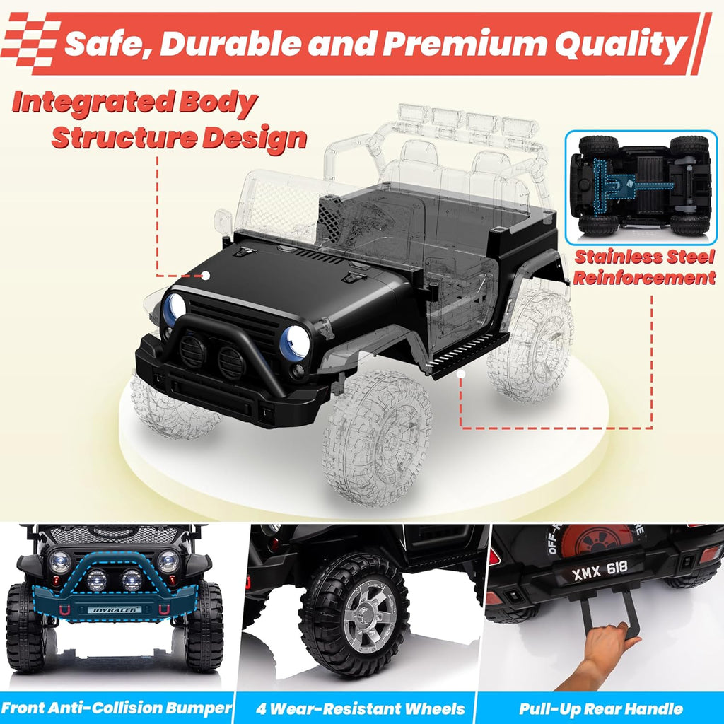 24V 4WD Ride on Truck Car w/800W Motors, Gift Flower, Remote Control, 2 Seaters, Light Bar, 3 Speeds, Pop Music, Power Four Wheels, 24 Volt Ride on Toy Car for Big Kids, Black
