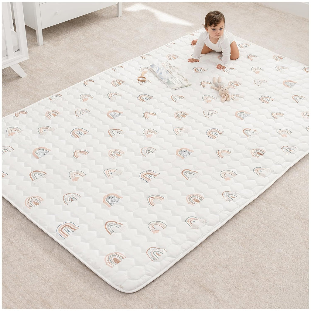 Comfy Cubs Rectangle Kids Play Mat - Large 60 x 96 inches Soft Quilted Baby Floor Mat with Non-Slip Bottom - Plush Design for Toddlers' Playtime and Relaxation - Comfortable and Durable - Rainbow