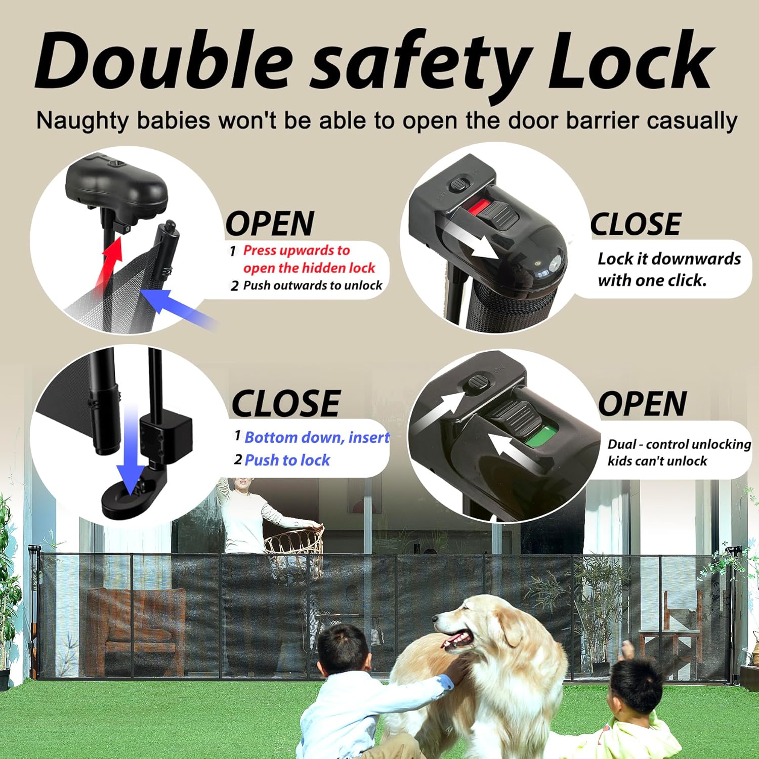 200" Retractable Baby Gates Extra Wide for Large Opening, 41" Extra Tall Retractable Dog Gate Pet Gates, Long Child Safety Mesh Gate with Fiberglass Rods for Stairs, Doorways, Hallways, Indoor/Outdoor