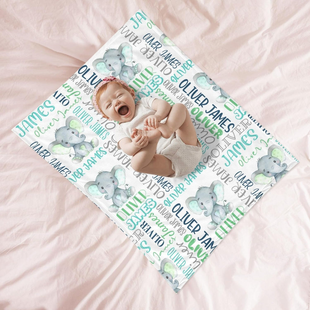 Personalized Elephant Swaddle Blanket,Custom Name Toddlers Kids Newborn