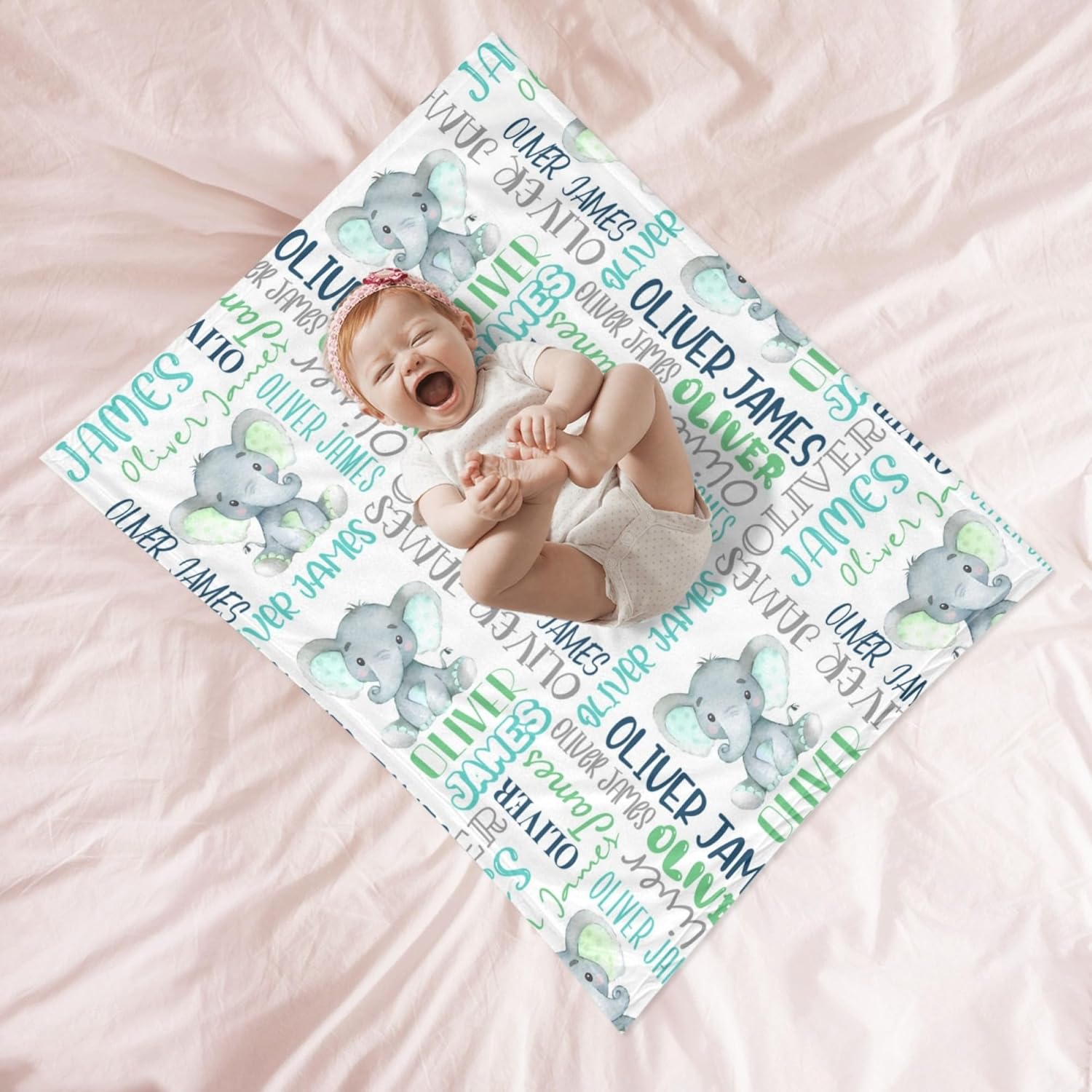 Personalized Elephant Swaddle Blanket,Custom Name Toddlers Kids Newborn