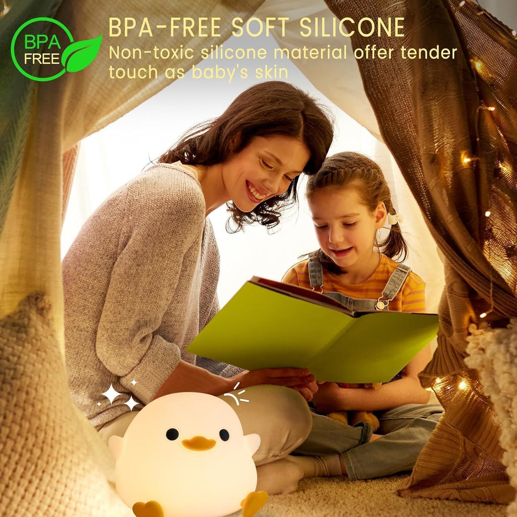 Duck Lamp, Cute Pea Duck Night Light, 2 Levels Dimmable Ducky Night Lamp, LED Squishy Animal Light for Kids Sleep, Rechargeable Bedside Touch Silicone Lamp, Unique Dorm Decor Gift Toy
