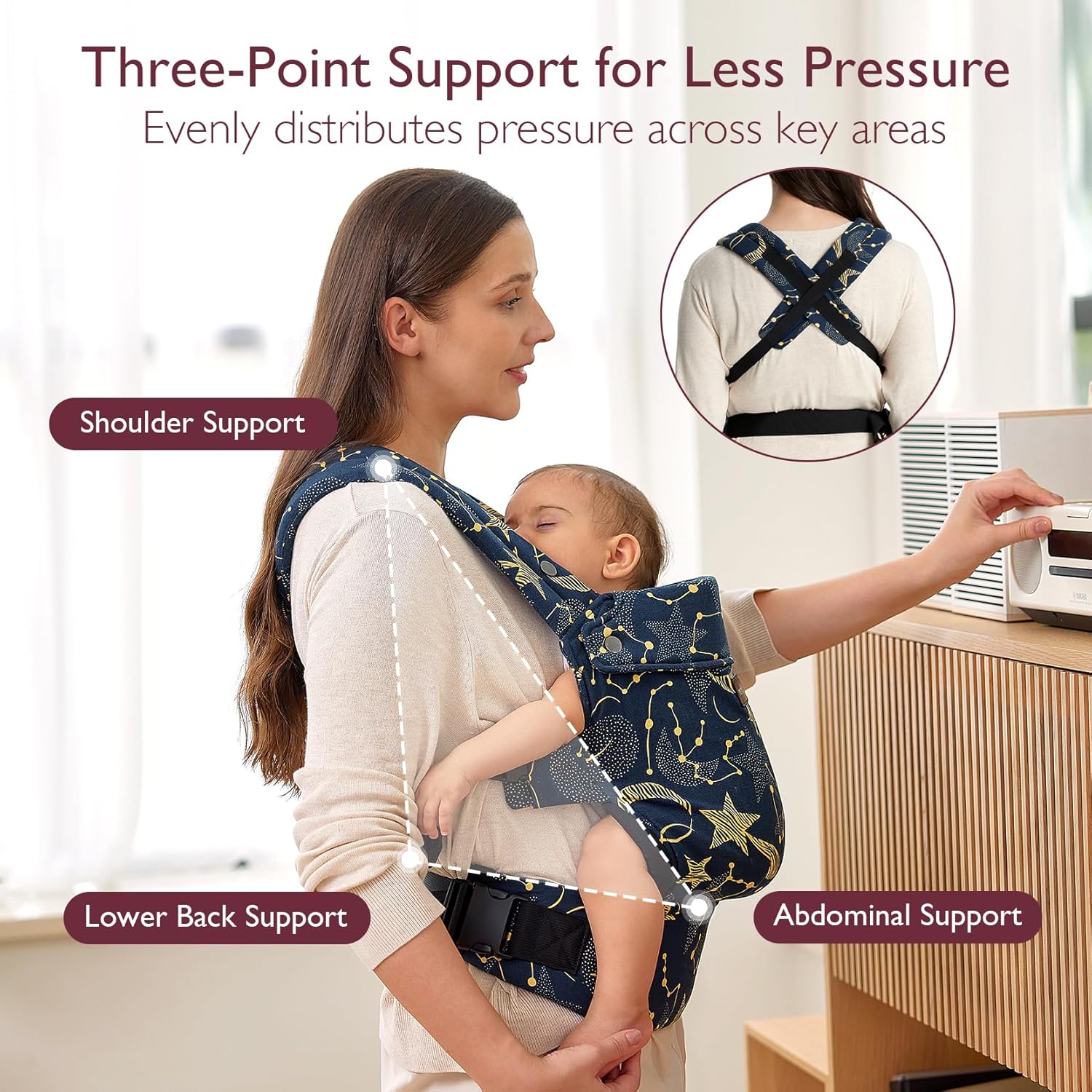 Momcozy Baby Carrier - Ergonomic, Cozy and Lightweight Carrier for 7-44lbs, Effortless to Put On, Ideal for Hands-Free Parenting, Enhanced Lumbar Support, Purehug for Infant to Toddler, Starry Night
