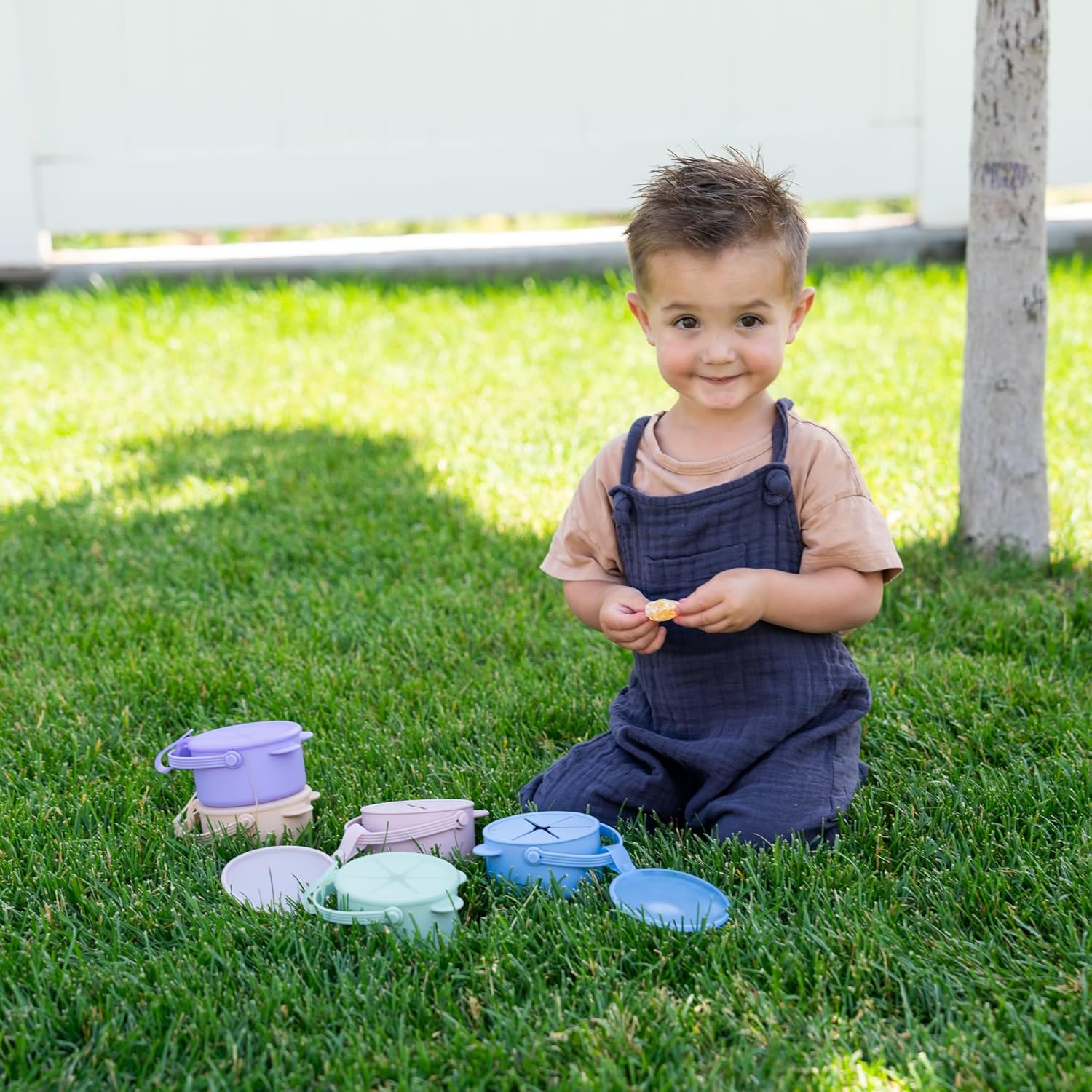 Silicone No Spill Snack Cups for Toddlers – Portable Baby Snack Cup Containers with Dustproof Lid – Dishwasher-Friendly Toddler Spill Proof Cups Without BPA, Lead, or Phthalates – Pink and Lilac