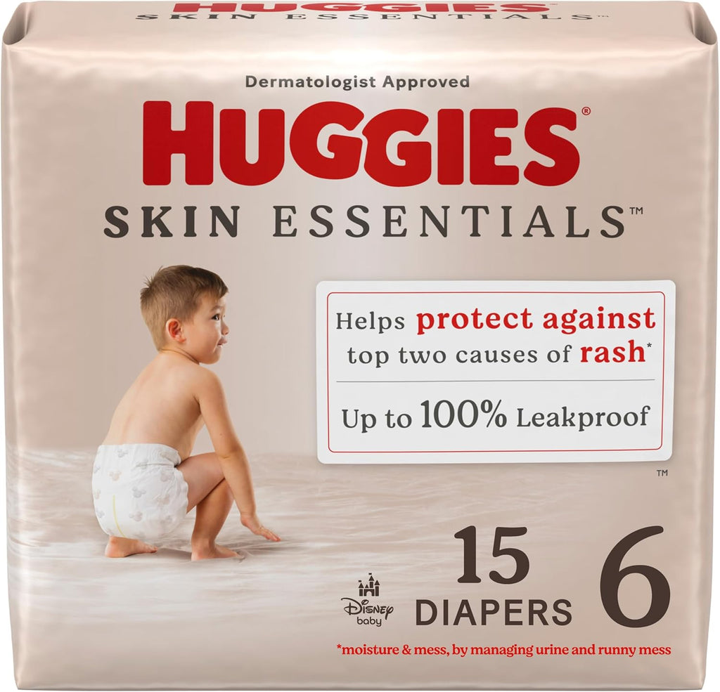 Huggies Size 6 Diapers, Skin Essentials Baby Diapers, Size 6 (35+ lbs), 15 Count, Packaging May Vary