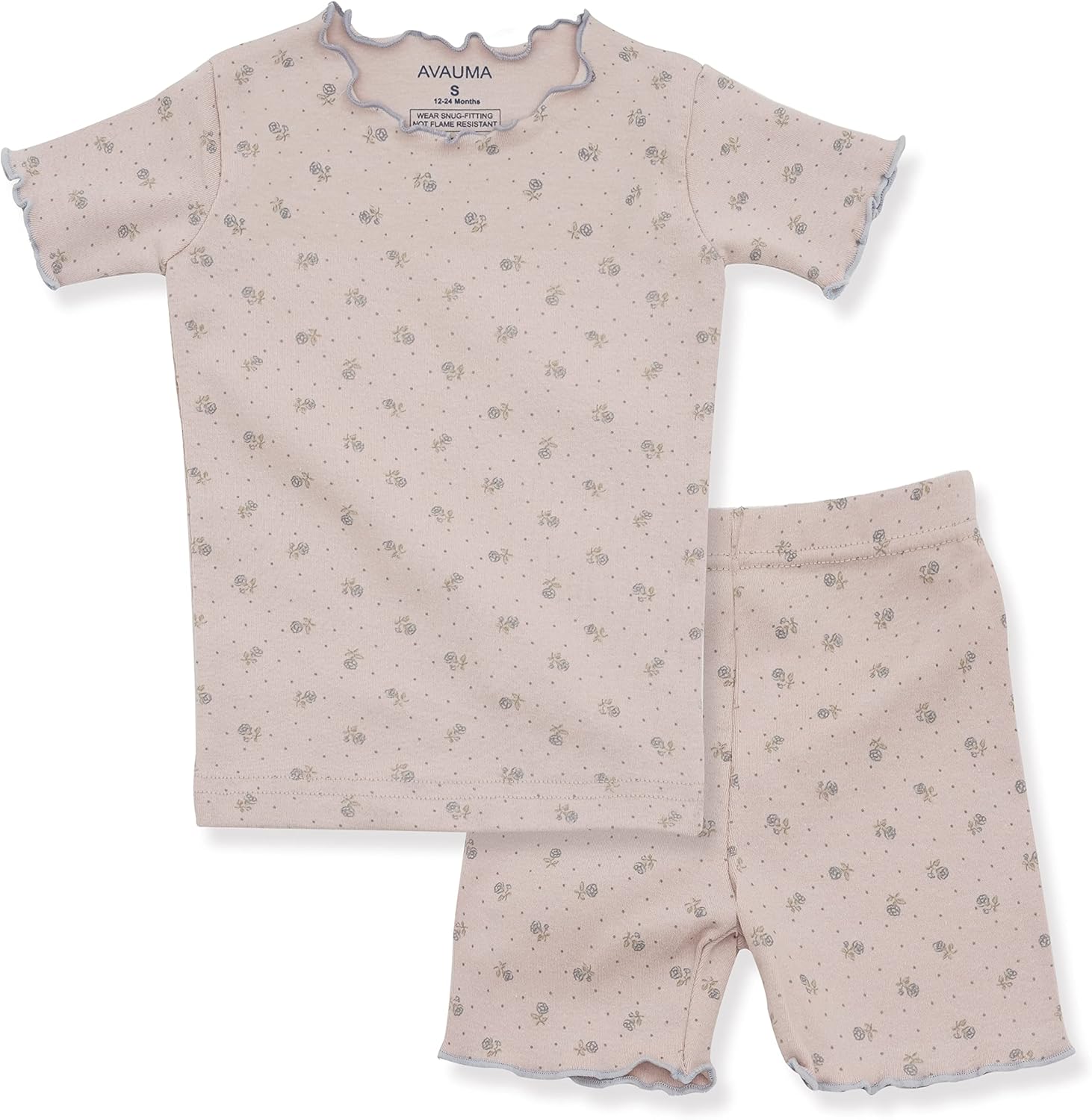 AVAUMA Baby Boy Girl Pajama Set 6M-7T Kids Cute Toddler Snug fit Flower Pattern Design Pjs Cotton Sleepwear Ruffled Shirring