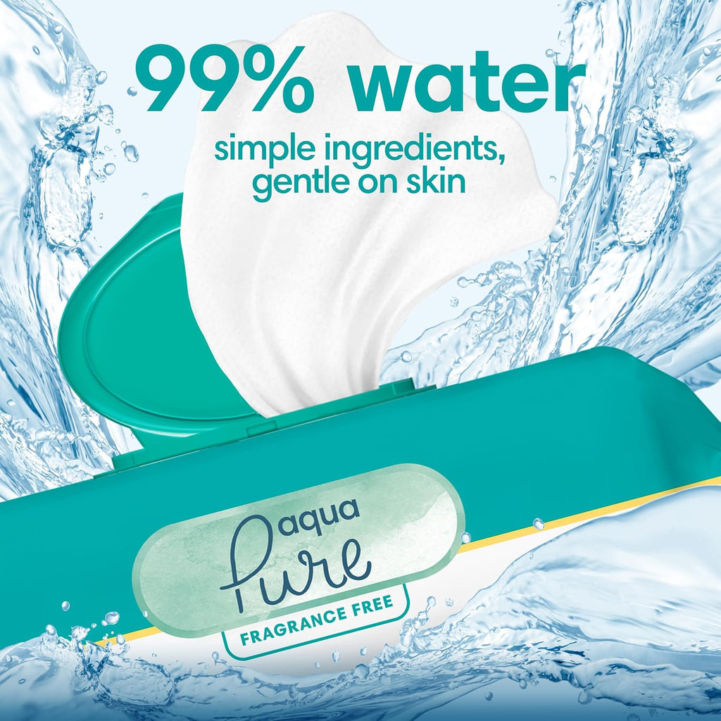 Pampers Baby Wipes Aqua Pure, 99% Water Based Wipes, Hypoallergenic and Unscented Infant Wipe, 896 Total (16 Flip-Top Packs)