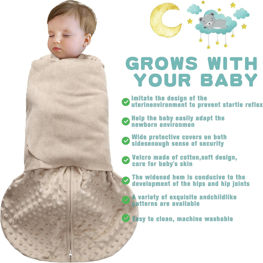 Fleece Newborn Sleep Sack Baby Swaddle,3-Way Adjustable Wearable Blanket,2 Pack Fleece Swaddling Sleeping Bag TOG 2.0， (Brown & Dark Green, 0-3 Months)
