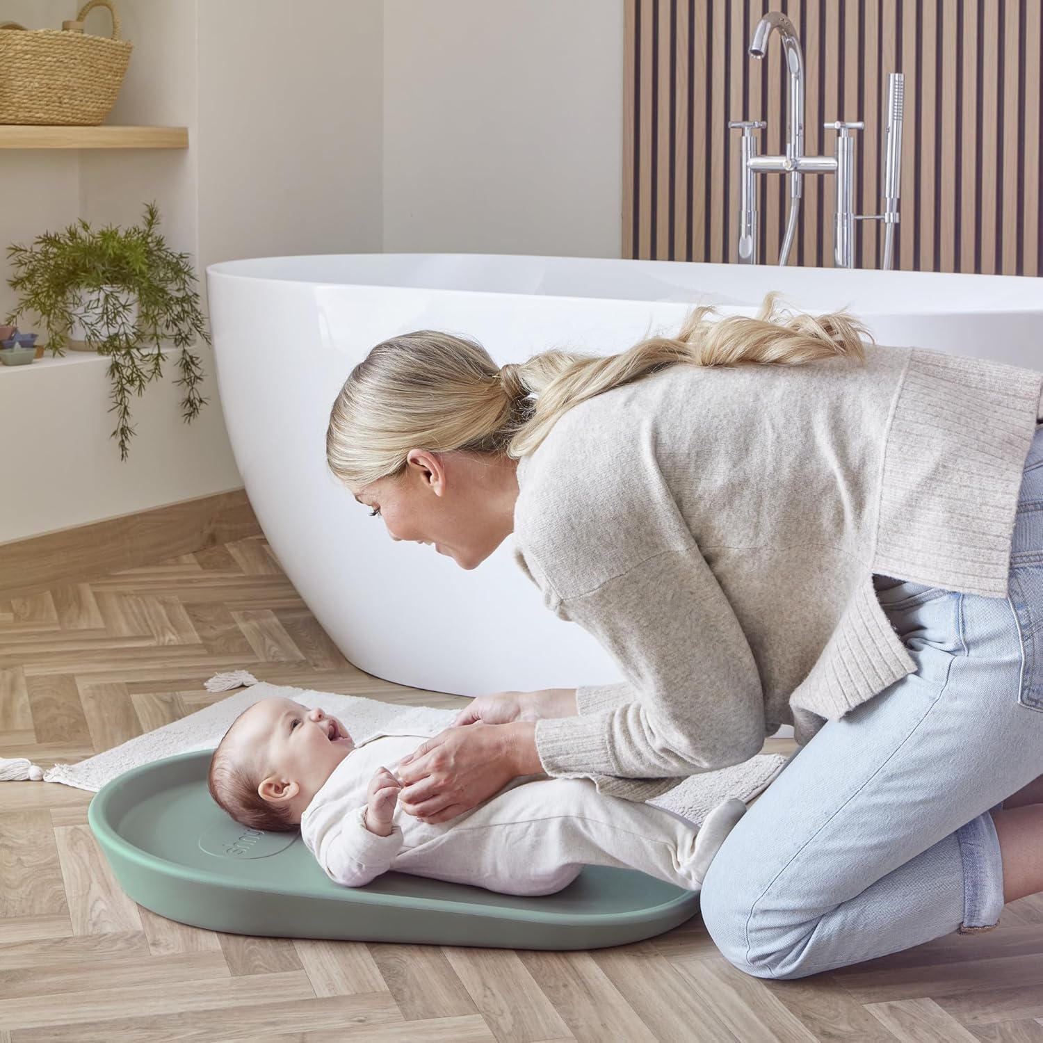 Squishy Changing Mat - Baby Changing Diaper Pad, Wipeable Easy-to-Clean Nappy Station, Warm-to-Touch Surface, Non-Slip Base, No Covers Needed - Eucalyptus