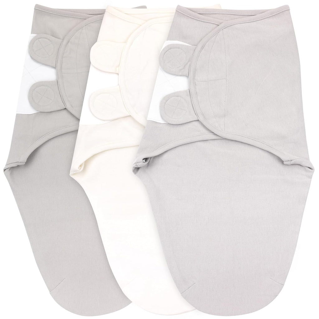 Bublo Baby Swaddles for Newborn Girls - 3 Pack Baby Swaddle Sleep Sacks - 3-6 Months - Pastel Grey-White Solid
