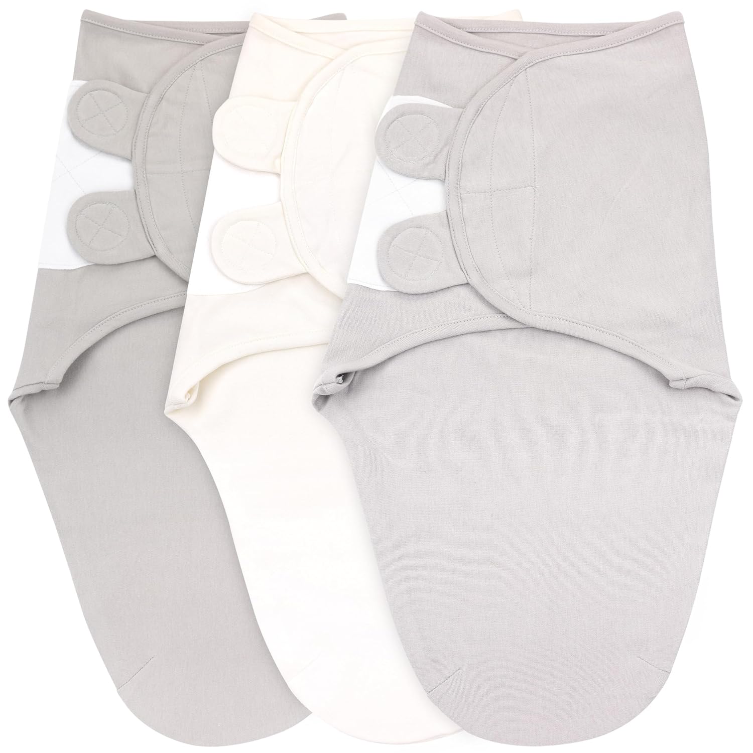 Bublo Baby Swaddles for Newborns - 3 Pack Baby Swaddles for 0-3 Months - Baby Swaddle Sleep Sack - Infant Sleeping Swaddle Sack - Adjustable Swaddle Blanket Wrap Boy Girl (Pastel Grey-White Solid)