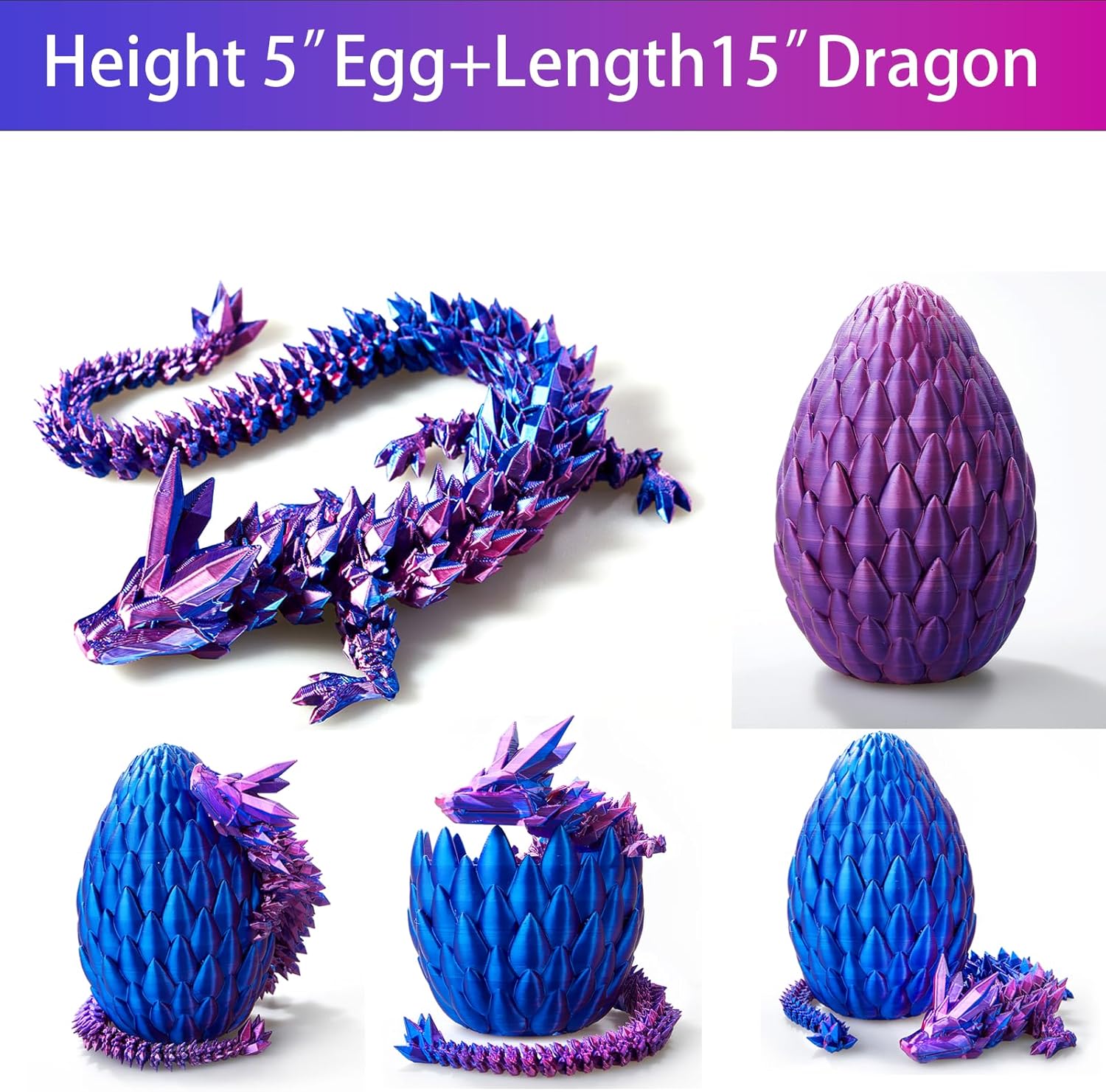 15 inches Dragon with Egg, Purple Dragon Toy,Articulated Crystal Dragon,Fidget Toy Cool