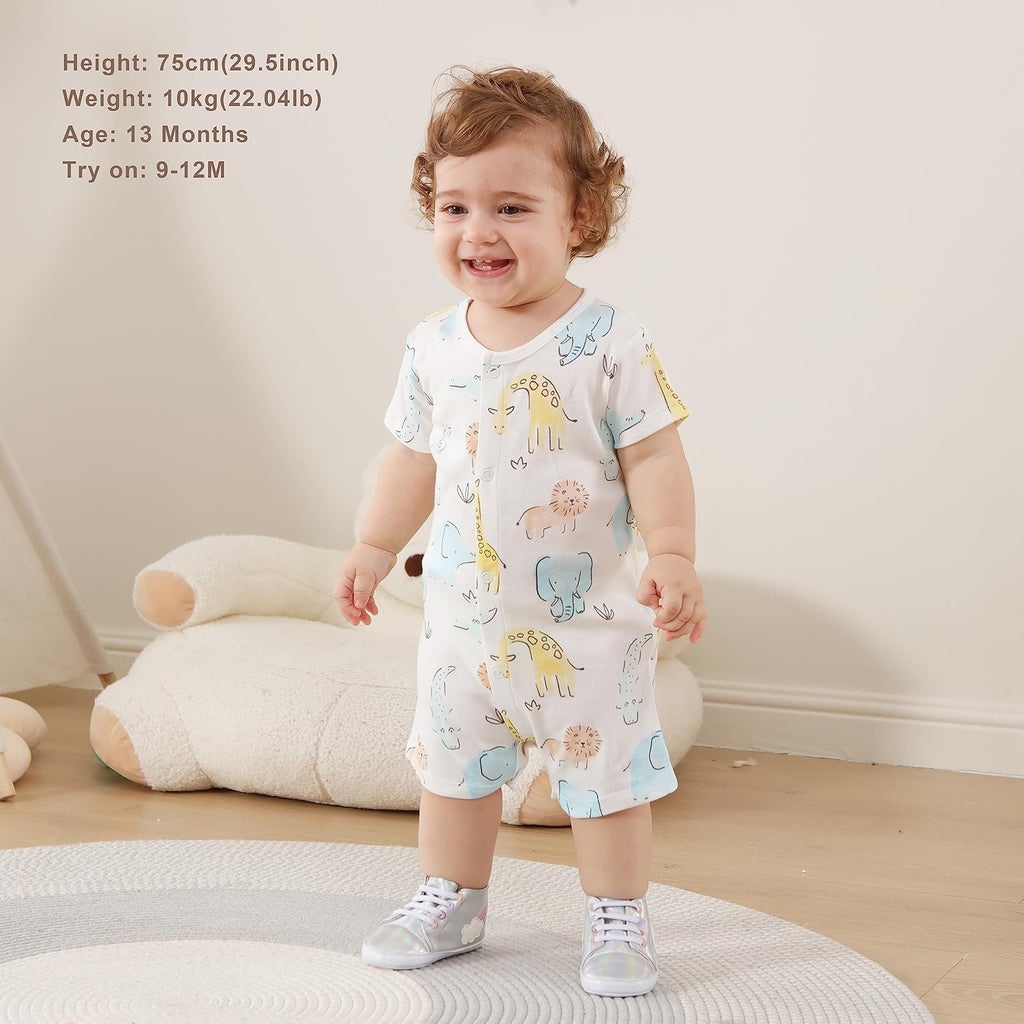 3-Pack 100% Cotton Baby Boy Rompers,0-24Months Short Sleeve Toddler Romper,Breathable Spring/Summer Clothes