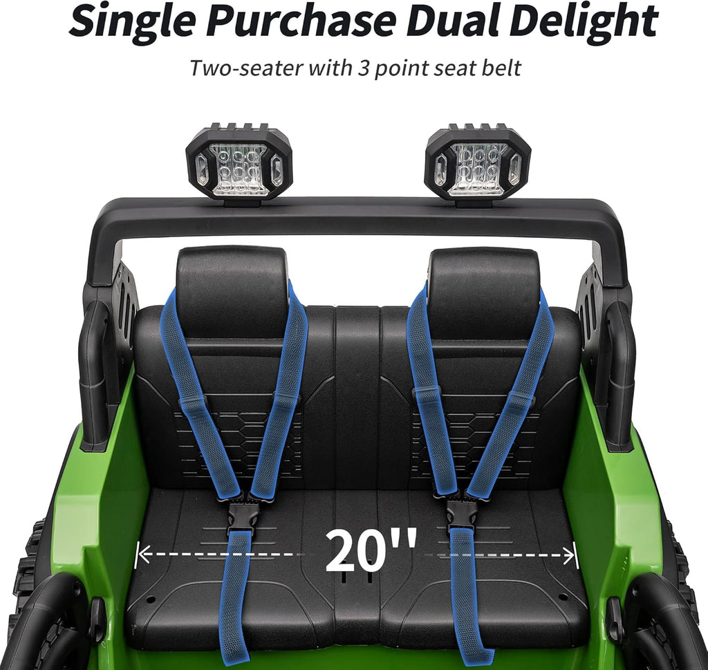 2 Seater Ride on Car Truck, 12V Kids Electric Ride on Toy for Big Kids Age 3-8 w/Remote Control- Army Green