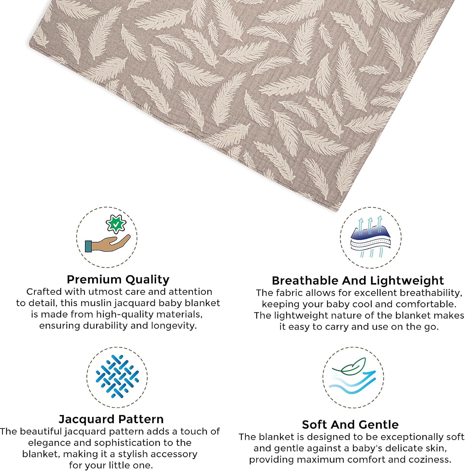 Crane Baby Blanket, Soft Cotton Jacquard Nursery and Stroller Blanket for Boys and Girls, Grey Feather, 30” x 40”